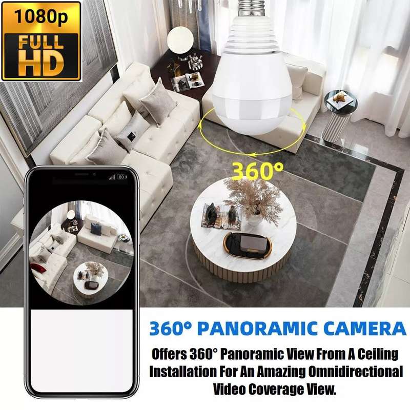 Full HD LED Bulb Mini WiFi Spy Camera 360° with 2-Way Audio, Motion Sensor, Night Vision and More.
