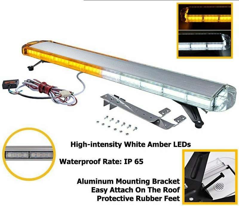 White and Amber COB LED Vehicle Roof Top Strobe Flash Hazard Warning Light Bar. Collections Allowed.