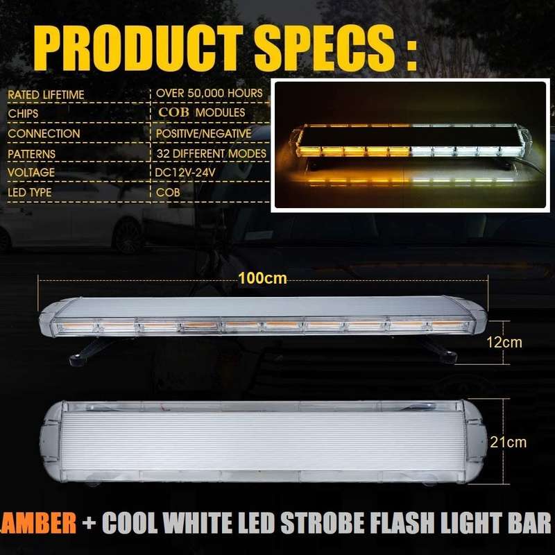 White and Amber COB LED Vehicle Roof Top Strobe Flash Hazard Warning Light Bar. Collections Allowed.