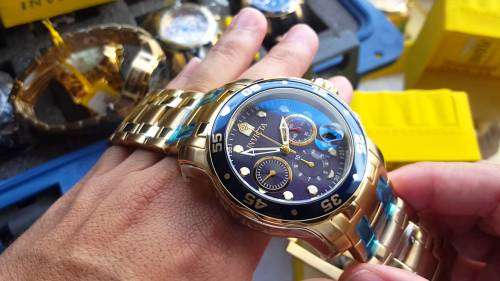 Invicta Men's 0073 Pro Diver Collection Chronograph 18k Gold-Plated Watch with Link Bracelet