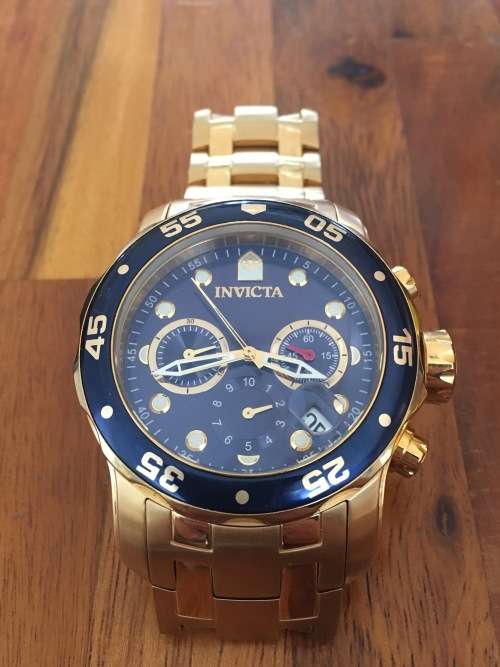 Invicta Men's 0073 Pro Diver Collection Chronograph 18k Gold-Plated Watch with Link Bracelet