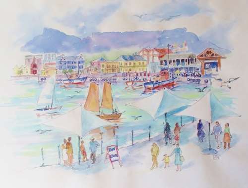 the waterfront cape town in watercolour