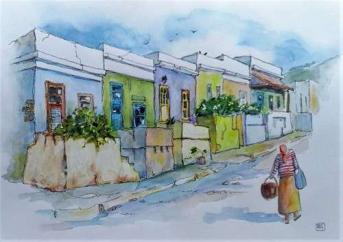 street in bokaap leading up towards signal hill