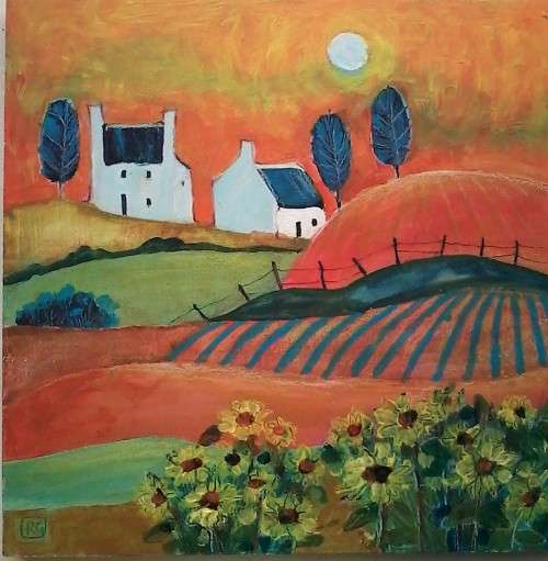 quaint farm scene with cottage