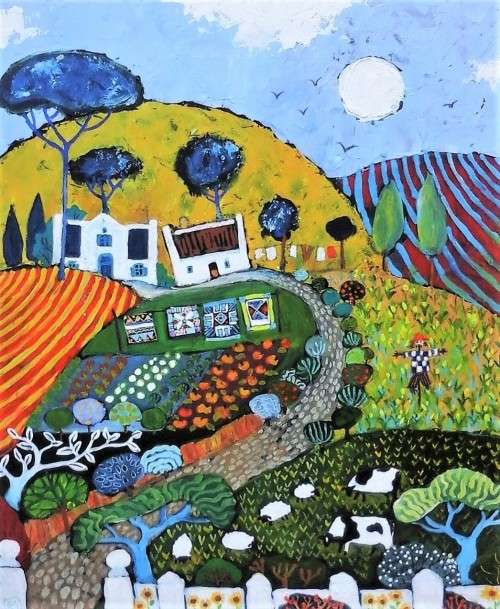detailed naive landscape painting