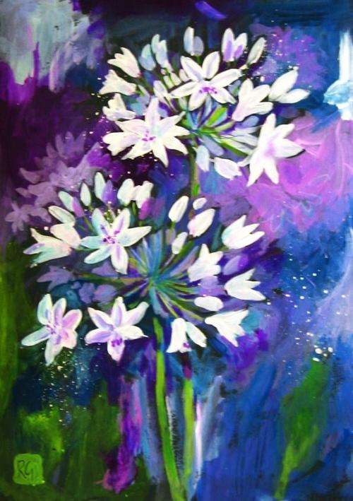 agapanthus in purples, blues and pinks
