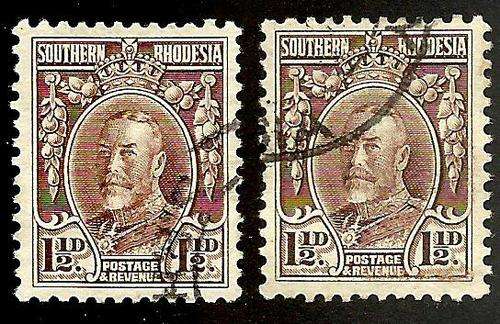 1931 SOUTHERN RHODESIA 11/2 CHOCOLATE STAMPS SG 16C.