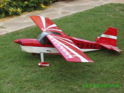 1.6 meter wingspan Bellanca Super Decathlon radio controlled model aircraft with a 52 glow motor.