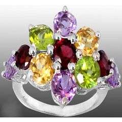 **STUNNING!" ** 8.76 ct multi-gemstone ring - garnet, peridot, citrine and amethyst