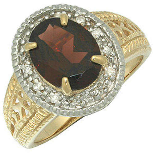 R7500- ELEGANT VINTAGE 3CT GARNET 12 DIAMONDS 9K SOLID GOLD RING