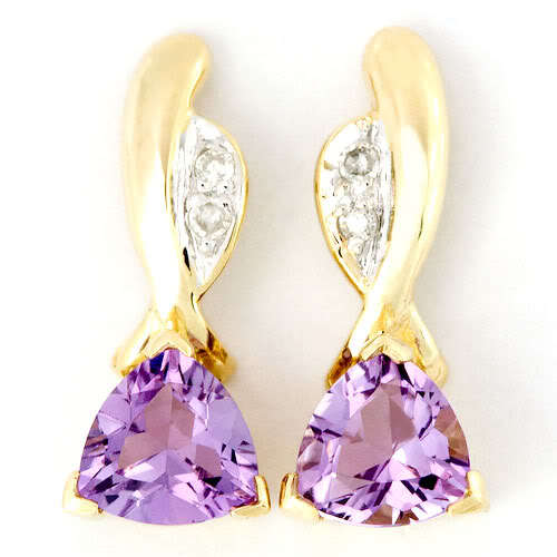 ELEGANT 1.08CT NATURAL AMETHYST & DIAMOND GOLD EARRINGS