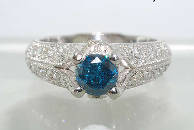R82444 - **LAST ONE**BEAUTIFUL 1.01CT ROUND CUT BLUE DIAMOND ENGAGEMENT RING