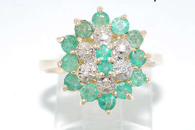 R38665 - 1.65CT FLOWER DESIGN EMERALD & DIAMOND RING