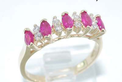 R36450 ELEGANT .74CT MARQUISE CUT RUBY & DIAMOND WEDDING BAND