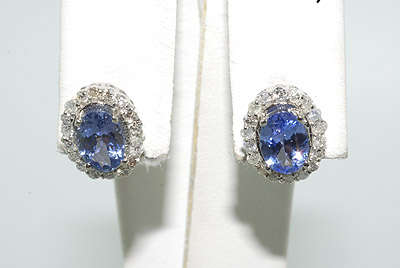 R42000- EXQUISITE 2.20CT TANZANITE & DIAMOND CLUSTER EARRINGS