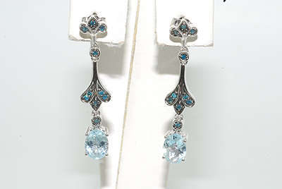 1.37CT BLUE TOPAZ & BLUE DIAMOND EARRINGS