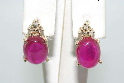 8.15CT CABOCHON RUBY & DIAMOND 4 STONE EARRINGS