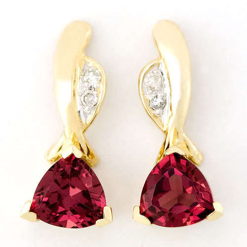 1.20CT NATURAL RHODOLITE & DIAMOND 9CT 9K GOLD EARRINGS