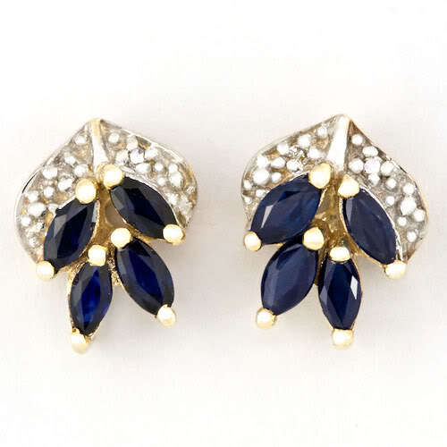 0.84CT BLUE SAPPHIRE & DIAMOND 9CT 9K GOLD EARRINGS