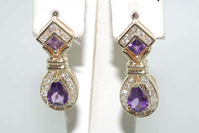 3.06CT AMETHYST & DIAMOND CLUSTER EARRINGS
