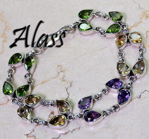 **ON PROMOTION**GORGEOUS AMETHYST, CITRINE & PERIDOT 925 STERLING SILVER BRACELET **FREE SHIPPING**