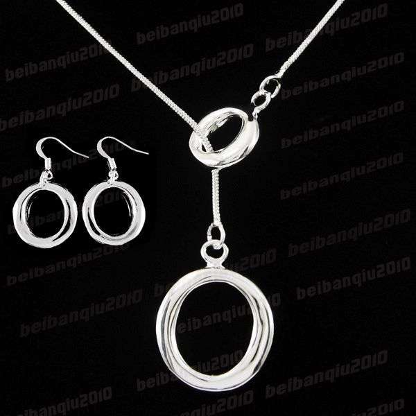 ***PRETTY***925 silver chain with "double O" pendant & earrings ***