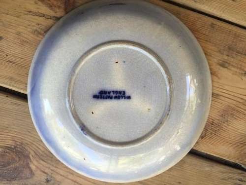 Blue flow willow pattern plate and soup cup