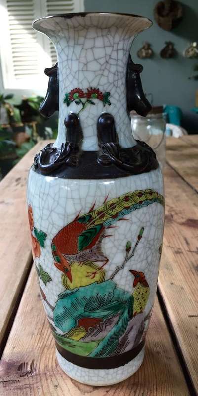 Tall Oriental vase with crackle glazing