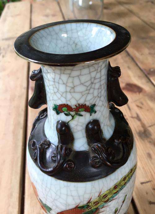 Tall Oriental vase with crackle glazing