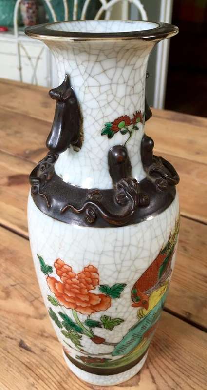 Tall Oriental vase with crackle glazing