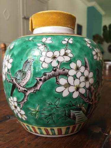 Delightful green cherry blossom Oriental ginger jar