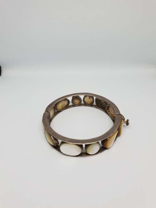Vintage Sterling bangle with white stones (possibly mother of pearl)