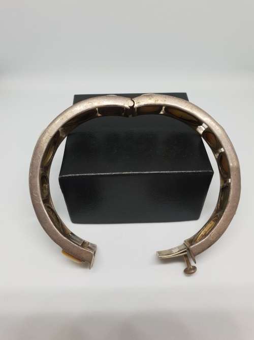 Vintage Sterling bangle with white stones (possibly mother of pearl)