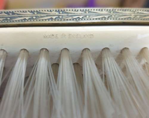 Vintage hair brush, hand mirror, jewellery box, brush set - Nylon, Made in England - water damaged