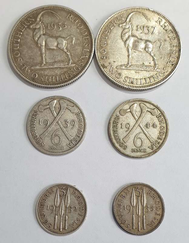 SOUTHERN RHODESIA COINS (9 COINS TOTAL OF WHICH 7 IS SILVER)