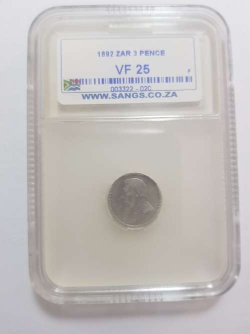 1892 ZAR 3 Pence - VF25 - Rare date