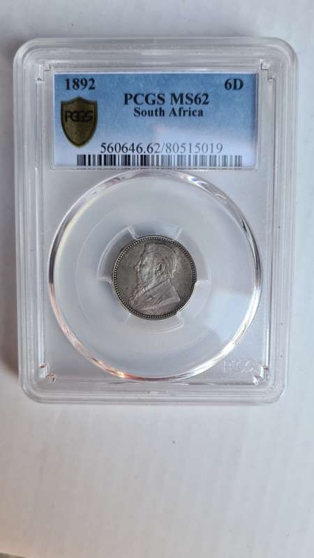 1892 ZAR 6p - PCGS - Mint state rarity - Valuable, beautiful coin