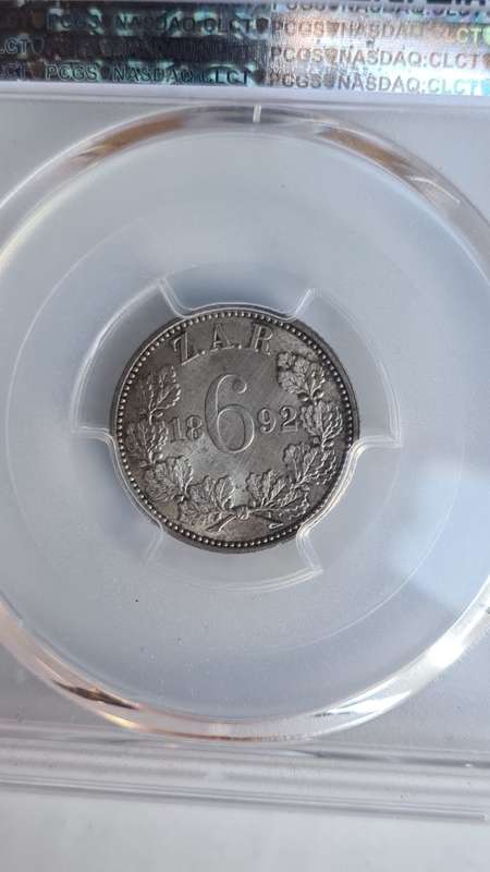 1892 ZAR 6p - PCGS - Mint state rarity - Valuable, beautiful coin