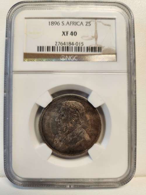 1896 ZAR 2 shillings. NGC XF40