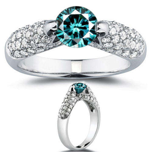 1.00Ct Certified Beautiful Real Blue & White Diamond Wedding Gold Ring @ World Wide Free Shipping