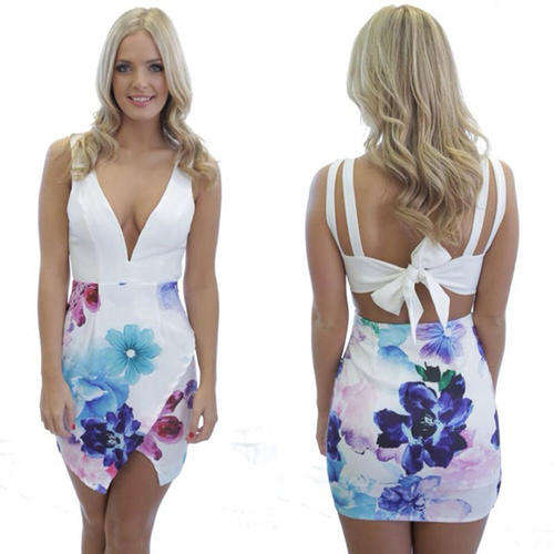 Sleeveless Sexy V-Neck Backless Bandage Slim Dress Short Mini Bodycon Straps Dress