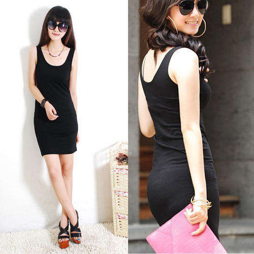 Women's Bodycon Sleeveless Long Tank T-Shirt Tops Mini Dress