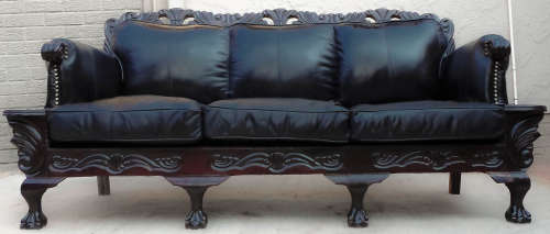 BALL AND CLAW -3 Seater Genuine Leather  BLACK