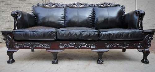 BALL AND CLAW -3 Seater Genuine Leather  BLACK