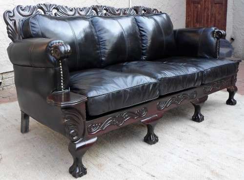 BALL AND CLAW -3 Seater Genuine Leather  BLACK