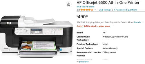 Retail: R9083 Online | HP OfficeJet 6500 Plus All-in-One Inkjet Printer | Paper Jammed | For Refurb