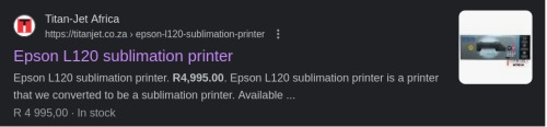 Retail: R4995 | Specialized Epson L120 Ink Tank Sublimation Printer | Power Cable Included