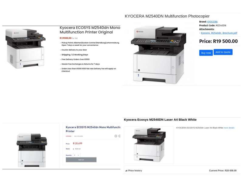 Retail: R20,658.00 - Kyocera ECOSYS M2540dn A4 Multi-function Business Printer + Toner + Cables