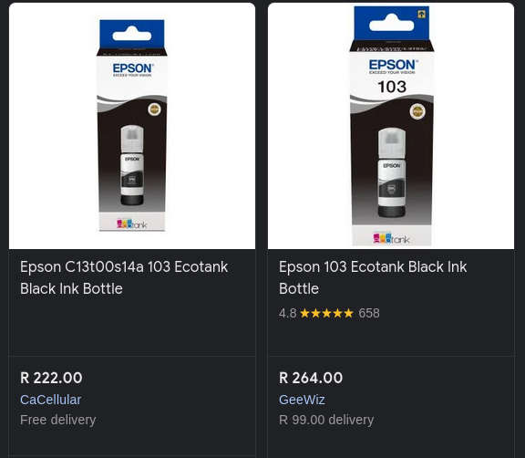 Brand New - Genuine Epson 103 Black Ink - For EcoTank Printers - 65ml Black Ink Bottle