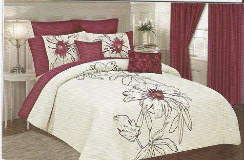 King Size Comforter Set - Maroon and White 10 Piece - King Size Comforter Set
